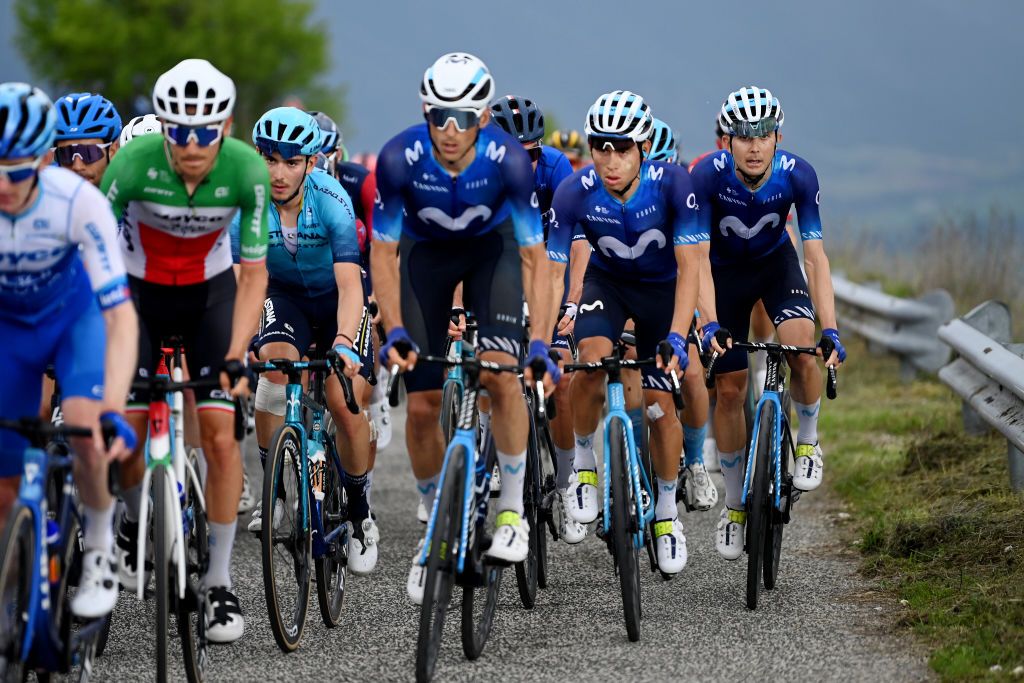 GRAN SASSO DITALIA CAMPO IMPERATORE ITALY MAY 12 Will Barta of The United States and Movistar Team competes during the 106th Giro dItalia 2023 Stage 7 a 218km stage from Capua to Gran Sasso dItalia Campo Imperatore 2123m UCIWT on May 12 2023 in Gran Sasso dItalia Campo Imperatore Italy Photo by Tim de WaeleGetty Images