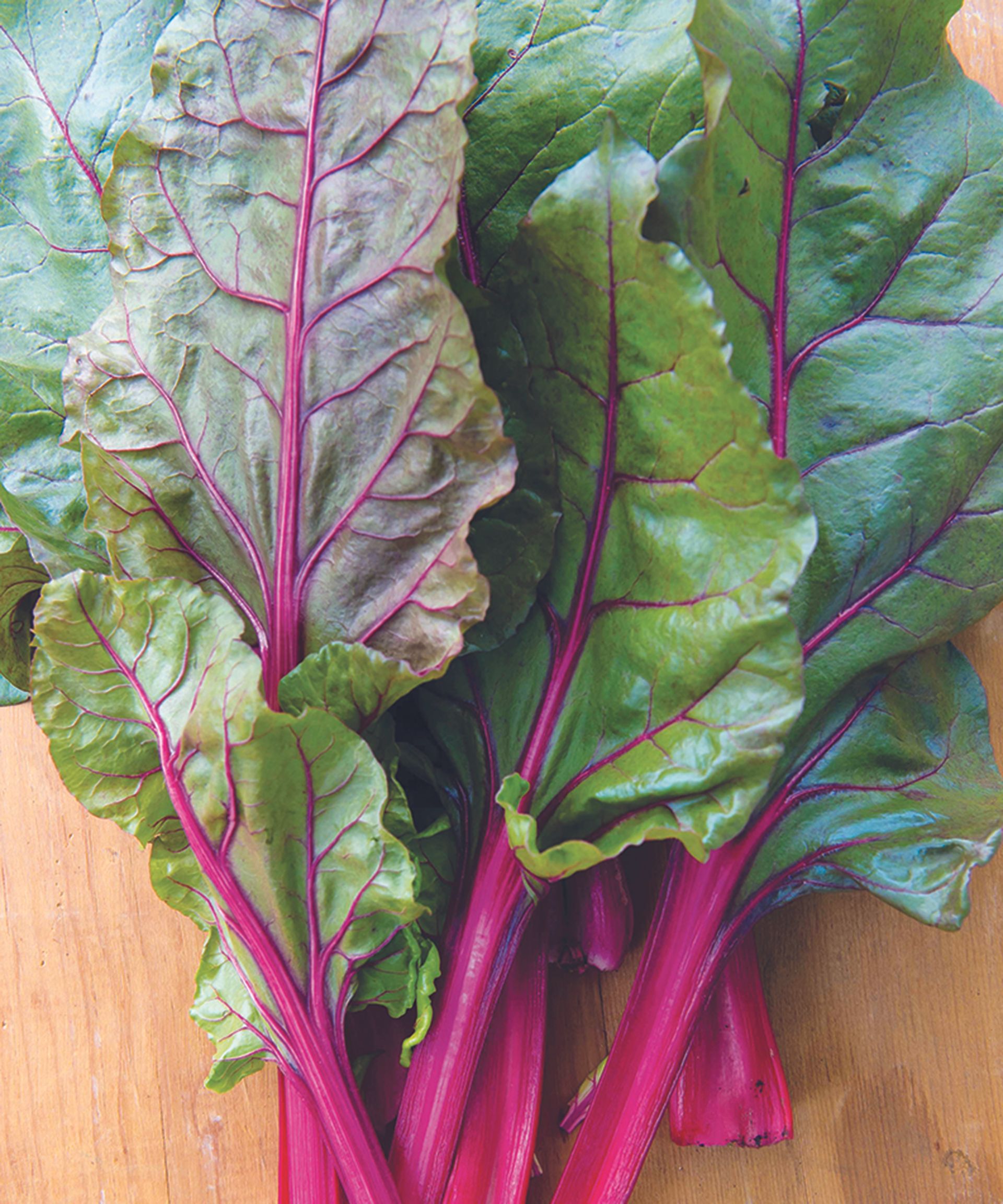 Swiss Chard on a wooden surface