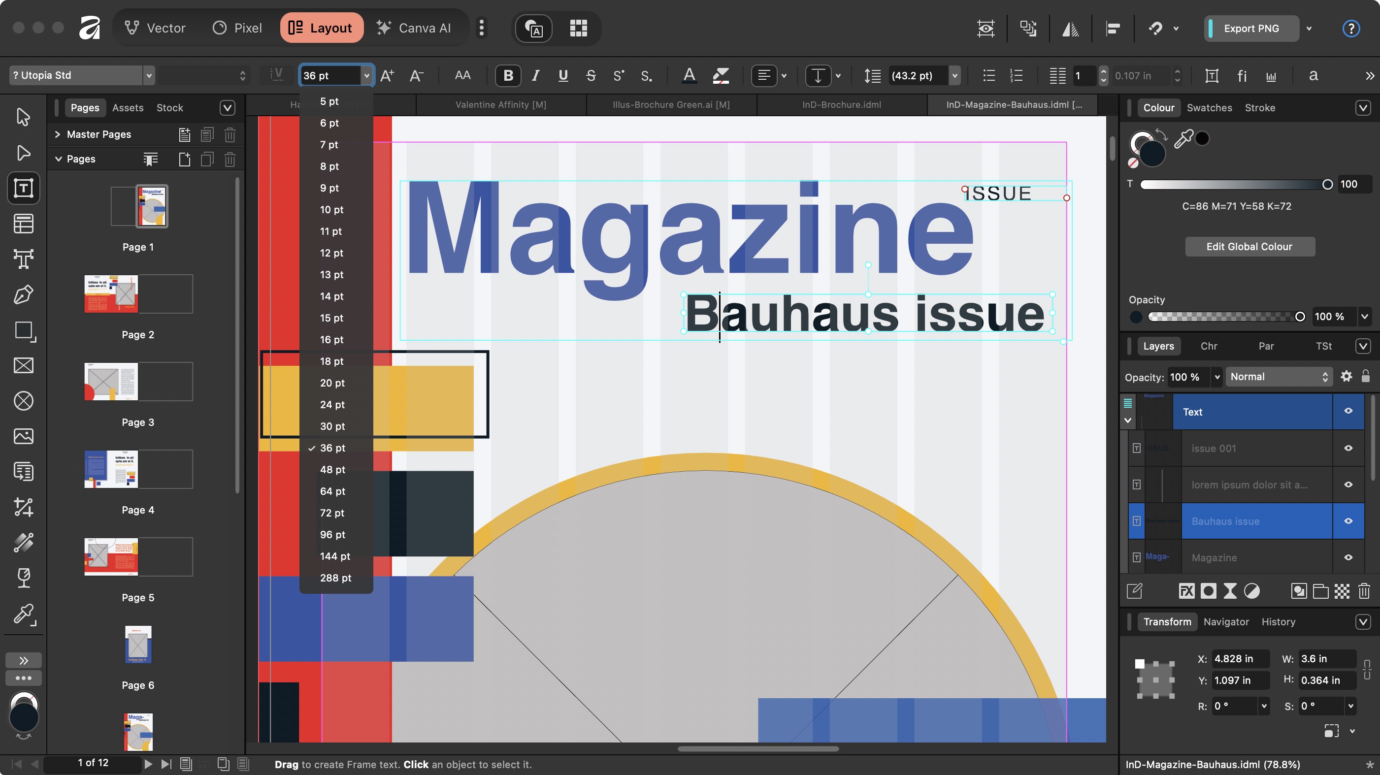 استخدام Affinity by Canva أثناء مراجعتنا، مع عرض أدوات التصميم أثناء العمل