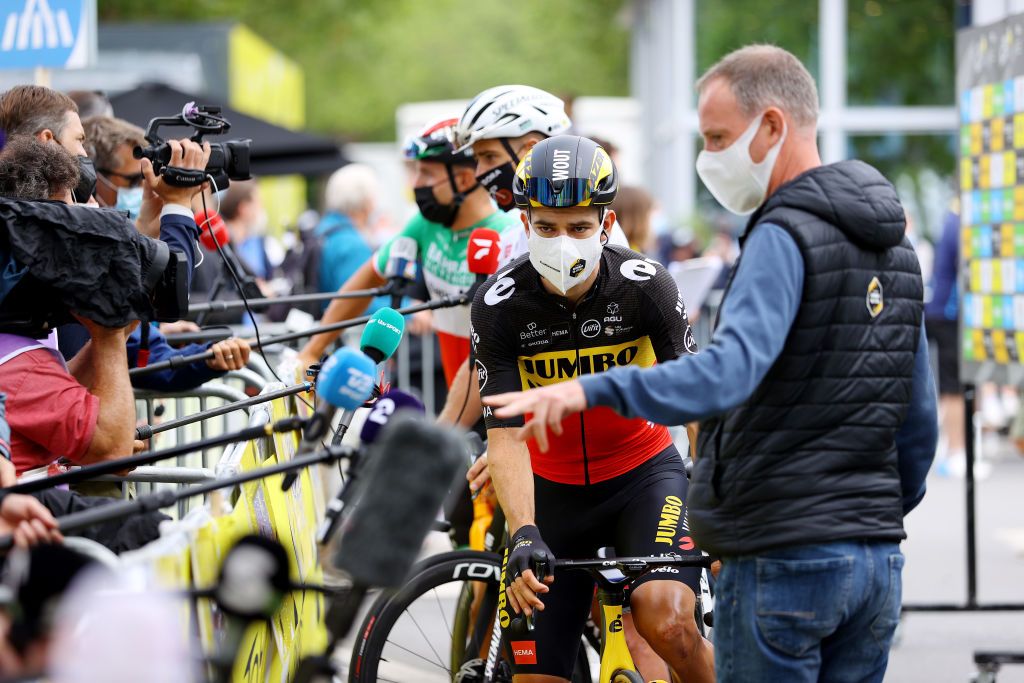PONTIVY FRANCE JUNE 28 Wout Van Aert of Belgium and Team JumboVisma at start during the 108th Tour de France 2021 Stage 3 a 1829km stage from Lorient to Pontivy Press Media LeTour TDF2021 on June 28 2021 in Pontivy France Photo by Tim de WaeleGetty Images