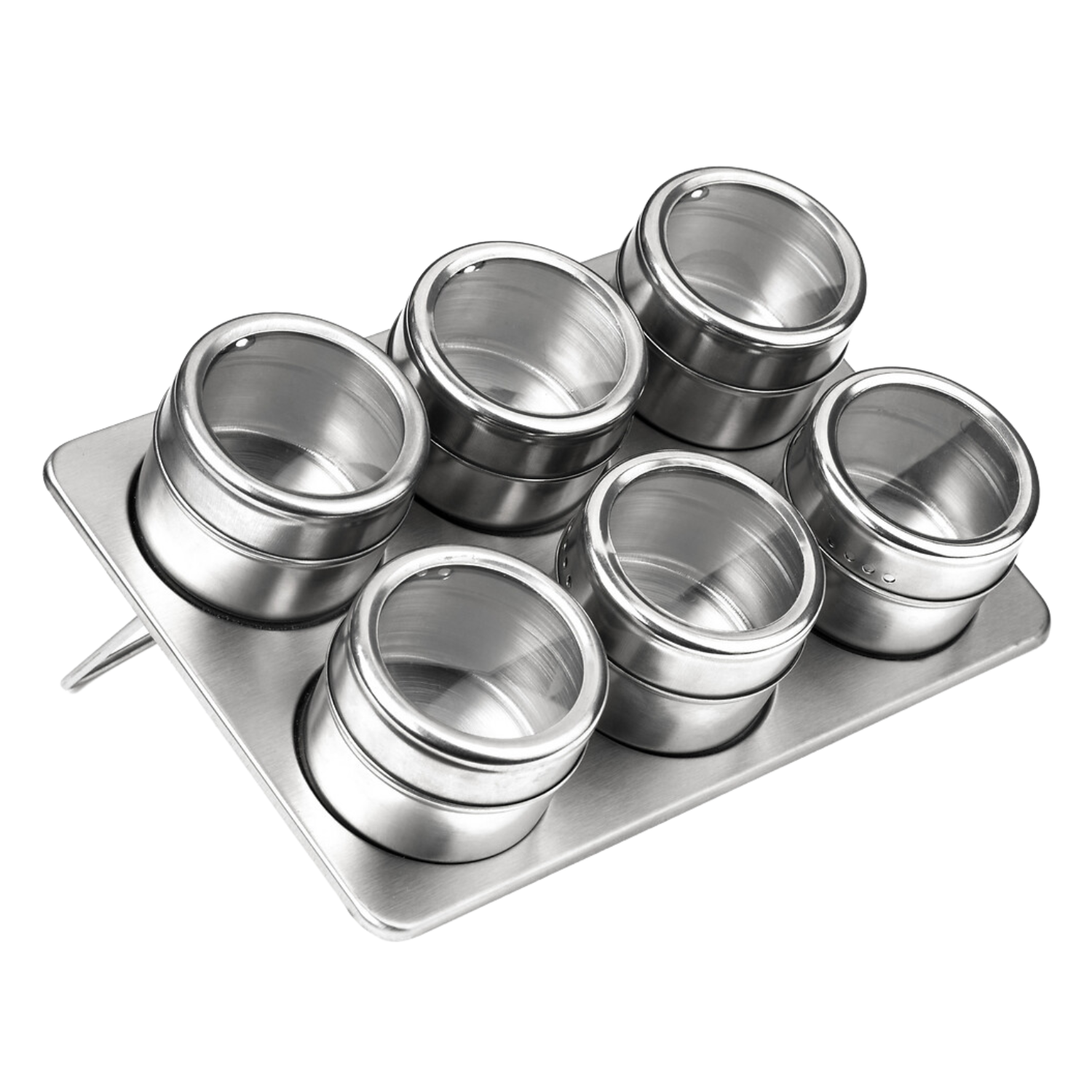 A stainless steel spice rack