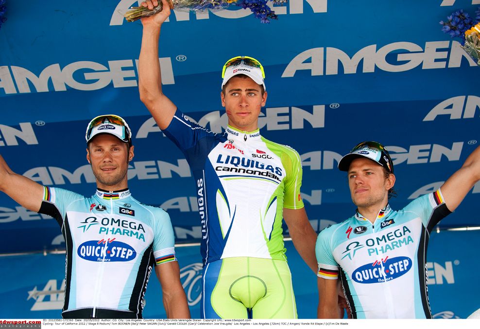 A young Peter Sagan edges out Tom Boonen in a 2012 Tour of California stage