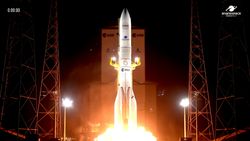 a rocket launched from the pad at night