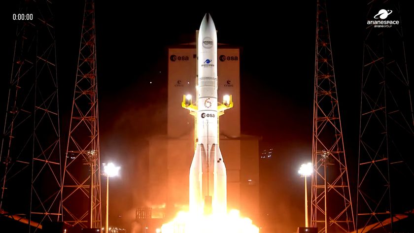 a rocket launched from the pad at night