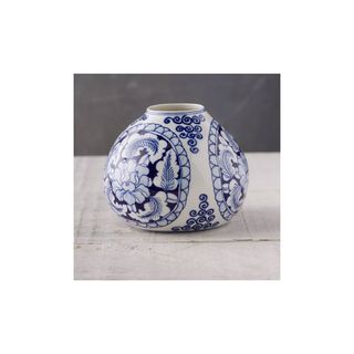 Blue bulbous chinoiserie vase