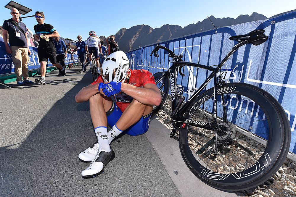 Marcel Kittel shattered after a huge effort on Hatta Dam