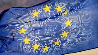 The EU flag overlaid with a circuit board