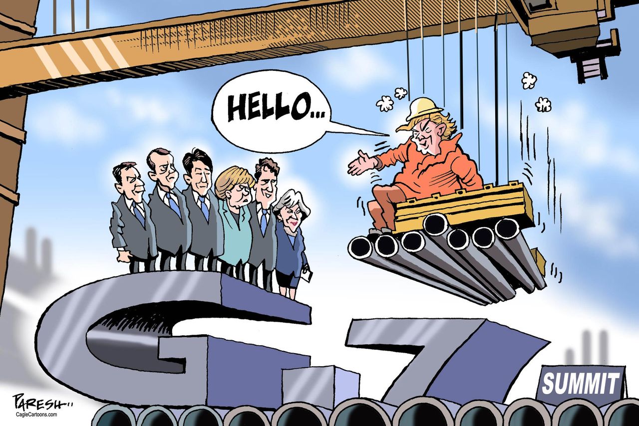 Political Cartoon U.S. Trump tariffs trade war G7 summit