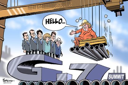 Political Cartoon U.S. Trump tariffs trade war G7 summit