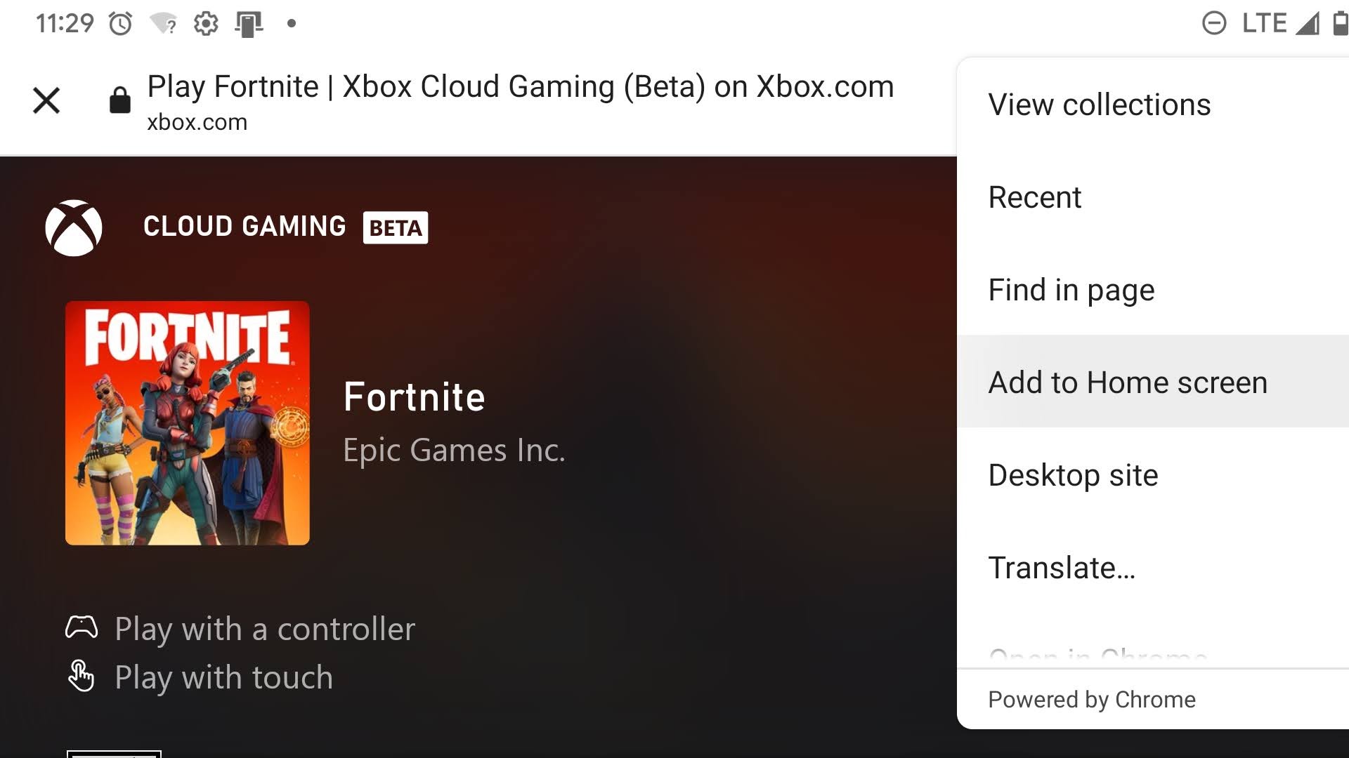 Added Fortnite and Xbox Cloud games to the home screen