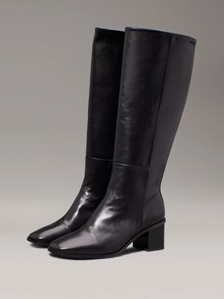 Calvin Klein Leather Square Toe Knee Boots