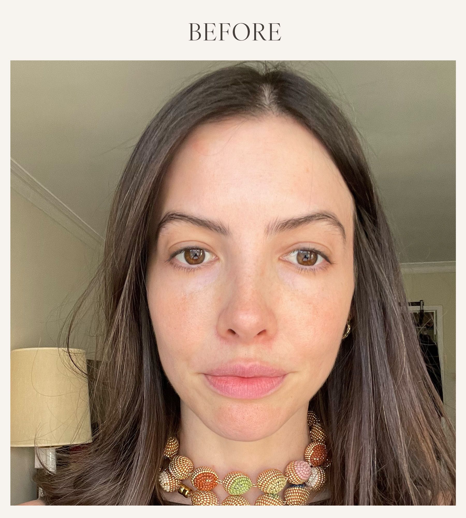 Before photo of Kat Collings testing the Too Faced lip plumper