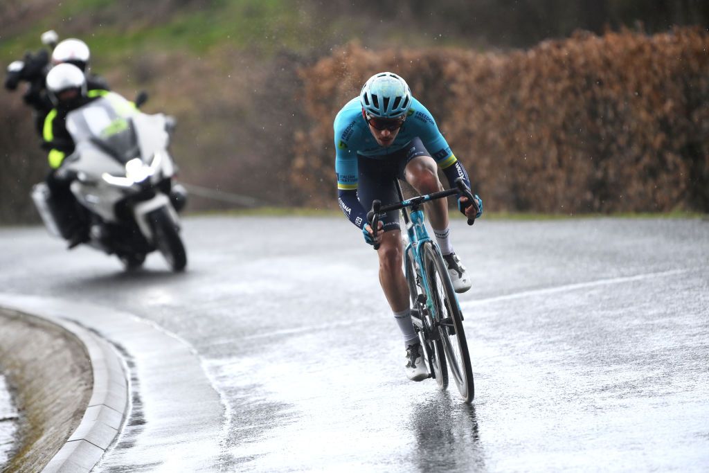 MONT BROUILLY FRANCE MARCH 06 Christian Scaroni of Italy and Astana Qazaqstan Team competes in the breakaway during the 82nd Paris Nice 2024 Stage 4 a 183km stage from ChalonsurSane to Mont Brouilly 476m UCIWT on March 06 2024 in Mont Brouilly France Photo by Alex BroadwayGetty Images