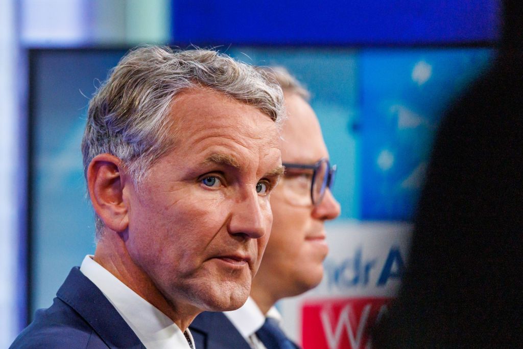 Bjoern Hoecke (L), lead candidate of the far-right Alternative for Germany (AfD) 