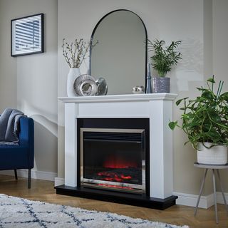 An electric fireplace installed in a living room