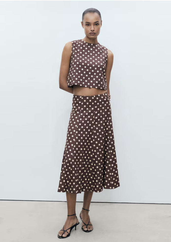 MANGO, Polka-Dot Linen Crop Top