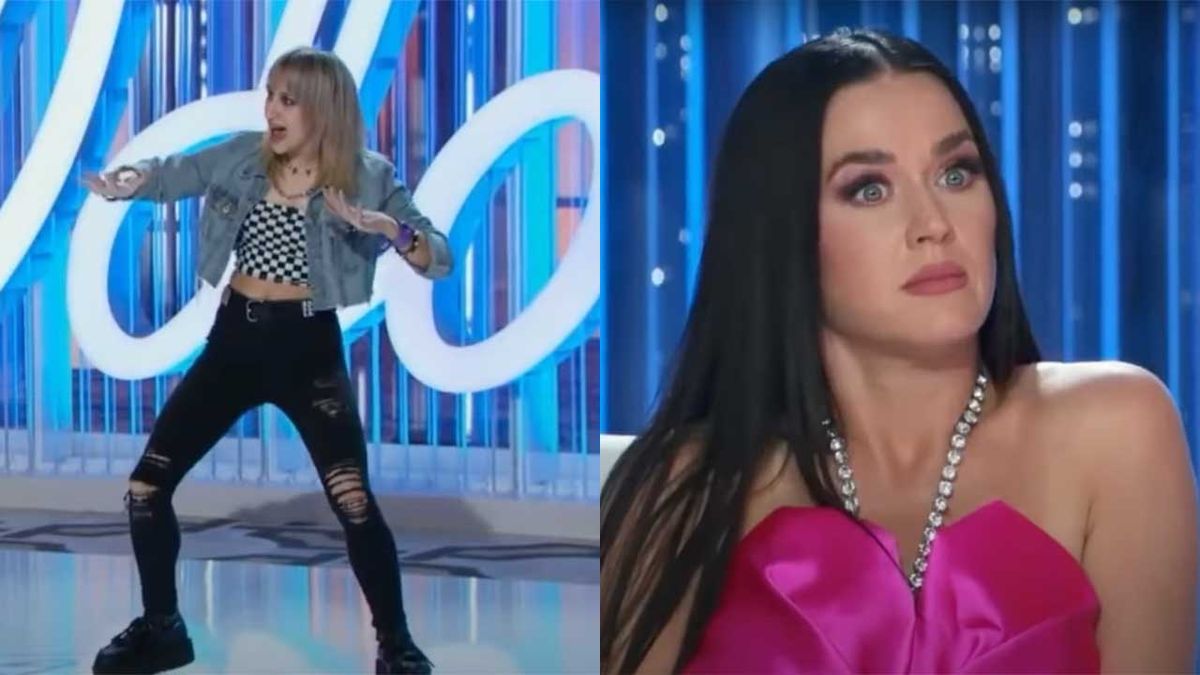 Rach Karma singing on American Idol as Katy Perry looks baffled