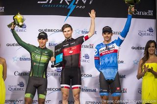 Bryan Coquard Cody Canning and Steele Von Hoff on the podium