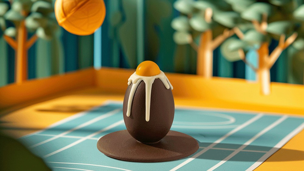 A realistic boiled egg made of chocolate fondant