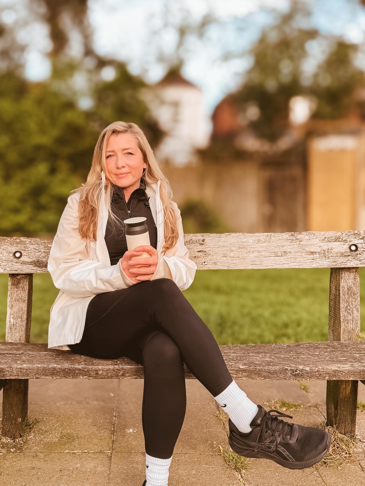 Georgina Hyam, a member of our the Tester Network pictured reviewing Sweaty Betty leggings