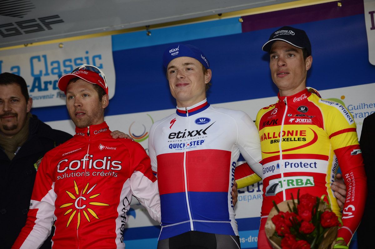 The podium of Julien Simon (Cofidis, Solutions Credits), Petr Vakoc (Etixx-Quickstep) and Olivier Pardini (Wallonie Bruxelles - Group Protect )