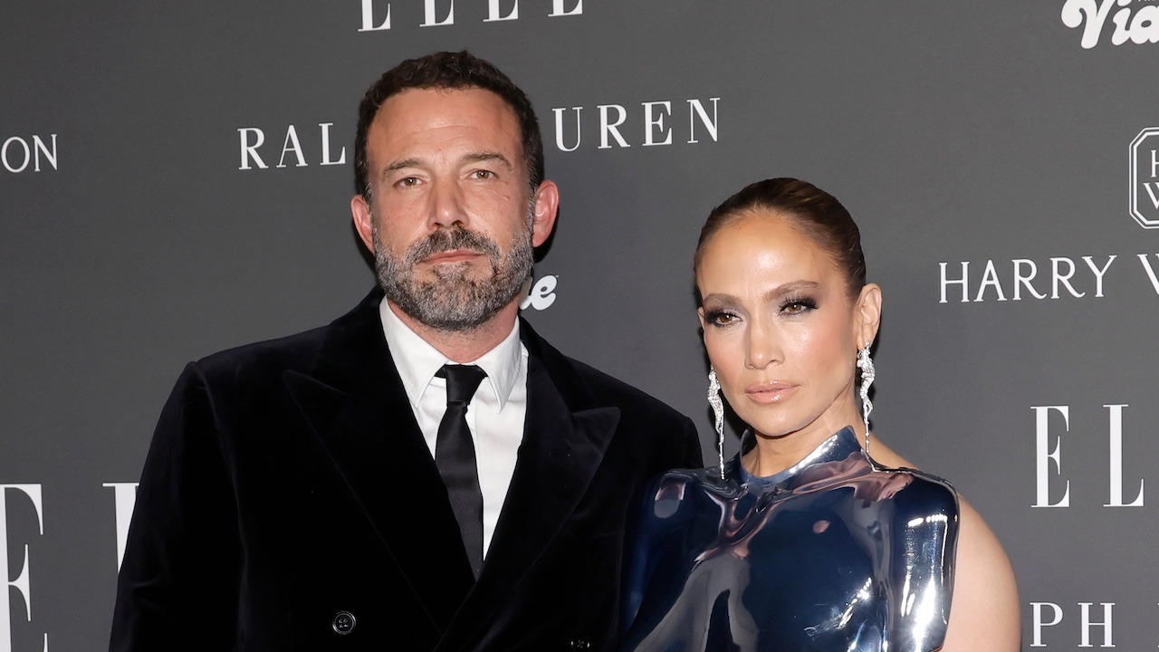 Affleck and JLo posing at ELLE&#039;s Women In Hollywood Celebration in 2023