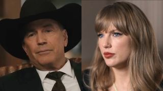 From left to right: Kevin Costner as John Dutton on Yellowstone and Taylor Swift in her Disney+ docuseries. 