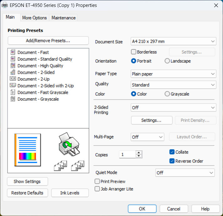 Epson EcoTank ET-4950 inkjet printer