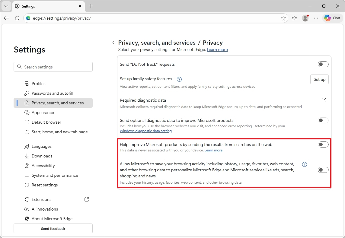Disable Edge telemetry