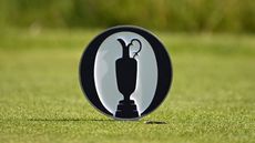 Close up of a Open tee marker in the ground at Royal Portrush