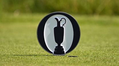 Close up of a Open tee marker in the ground at Royal Portrush