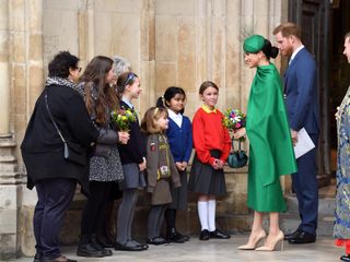 Prince Harry, Duke of Sussex and Meghan, Duchess of Sussex depart after attending the Commonwealth Day Service 2020 at Westminster Abbey on March 09, 2020 in London, England