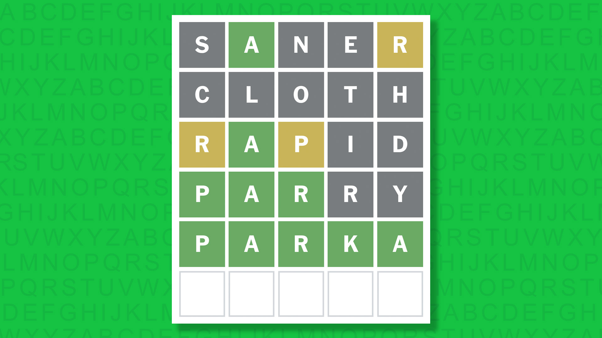 NYT Wordle answer for game 1786 on a green background