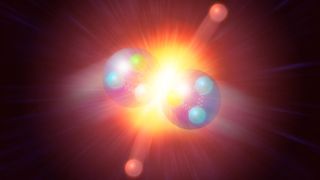 Протоны, состоящие из трех кварков, сталкиваются