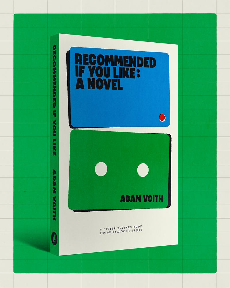 the cover of the book recommended if you like by adam voith feturing a blue and green cassette tape