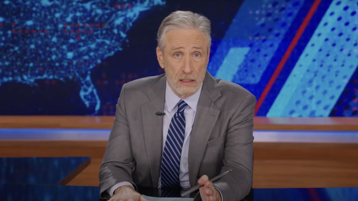 Jon Stewart hosting The Daily Show in 2024