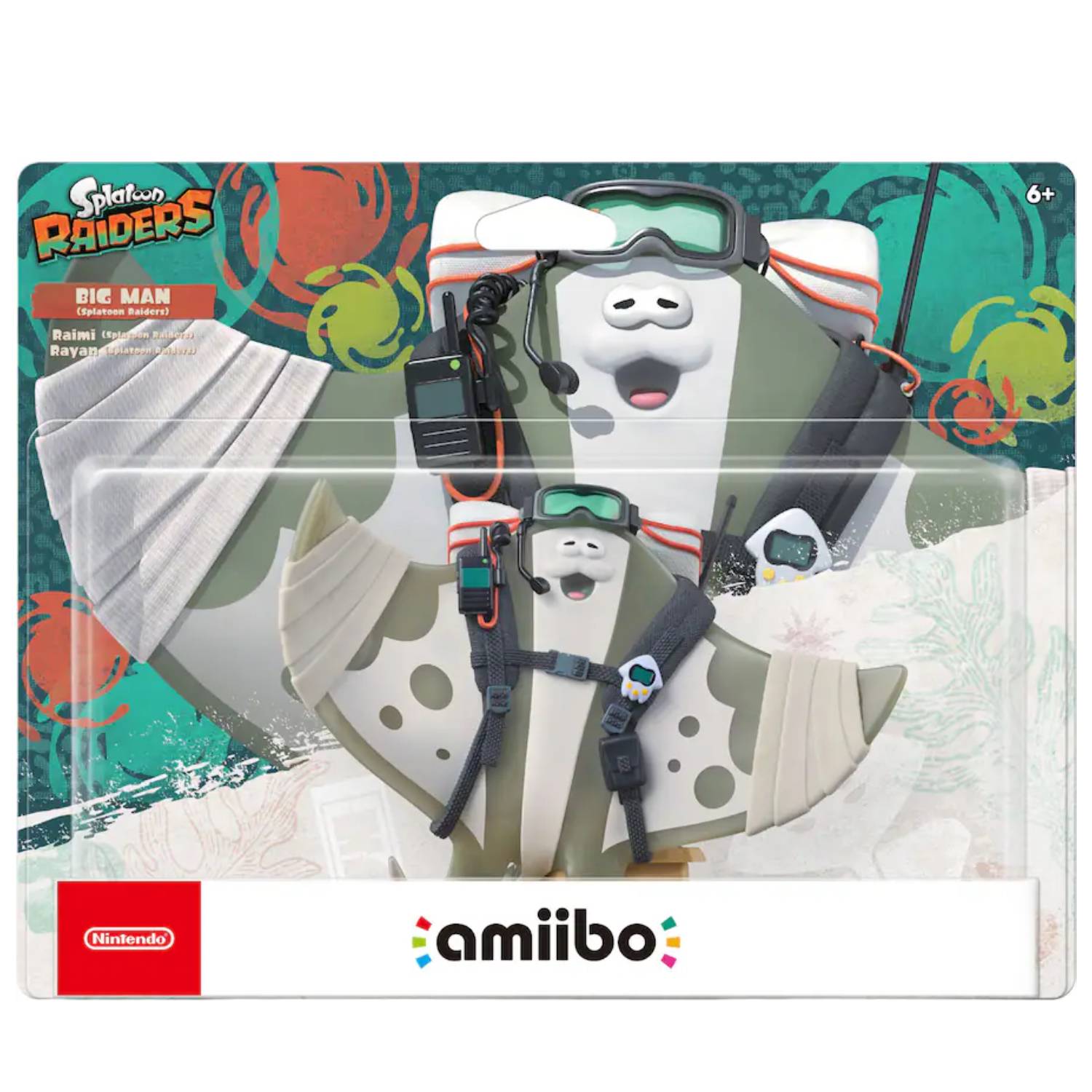 Image of the Big Man Splatoon Raiders amiibo in its box.