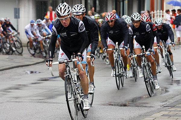 Stuart O'Grady (Saxo Bank) did a lot of work in the wet today.