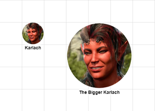 An image showing how big Karlach from Baldur's Gate 3 would be on a D&D Battle Map if her size category were "Huge."