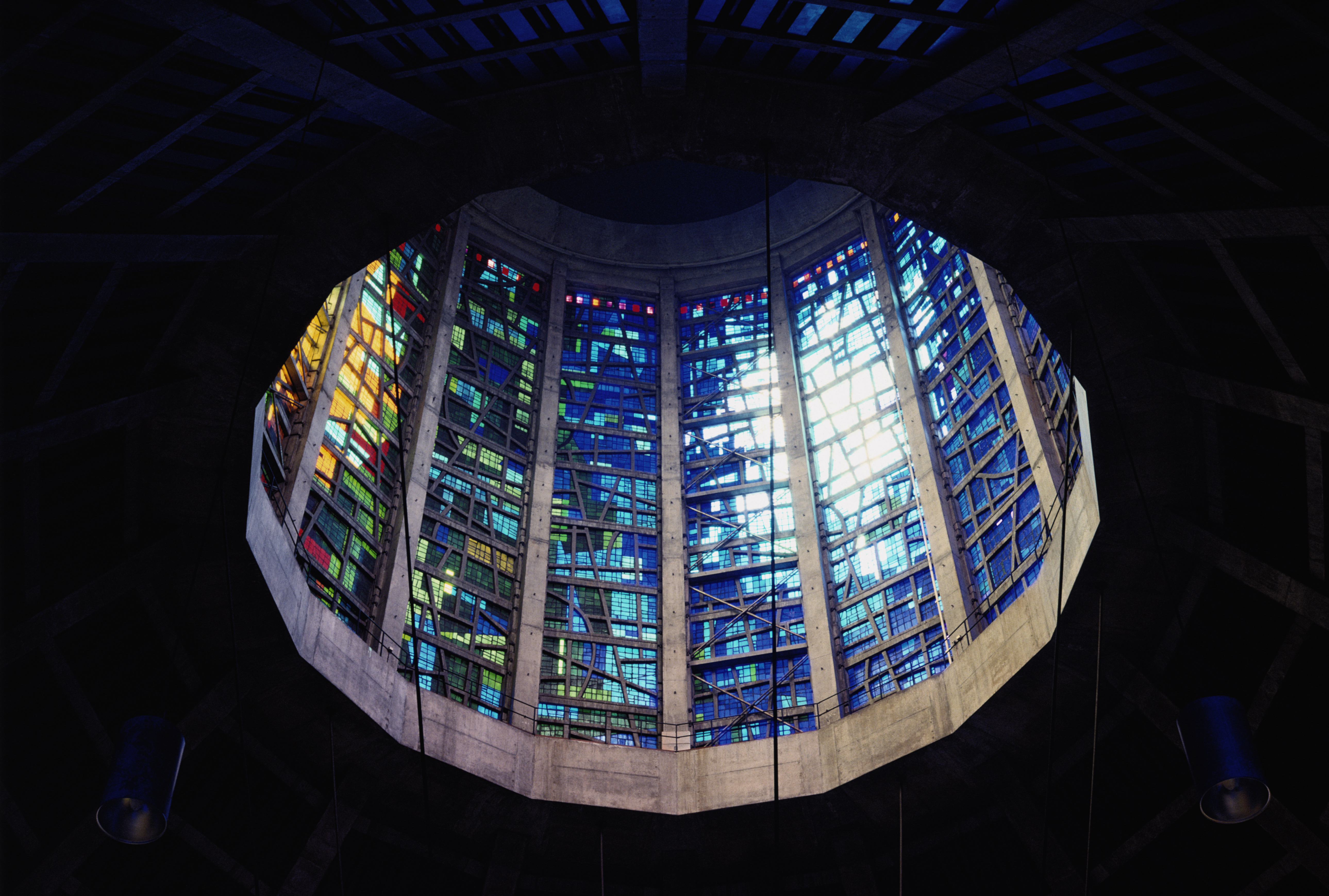 The stained glass in the lantern tower of the Metropolitan Cathedral.