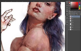 Screenshot shows painting in Photoshop with soft hair