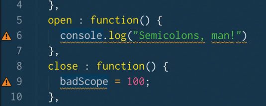 JSHint Gutter provides realtime feedback on errors, potential problems and stylistic bad practices