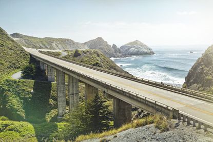 A highway over the ocean in Big Sur, California.
