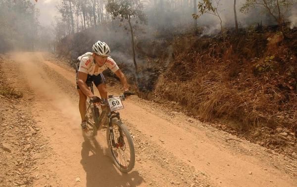 Czech Rudolph Hanzgut passes a bushfire