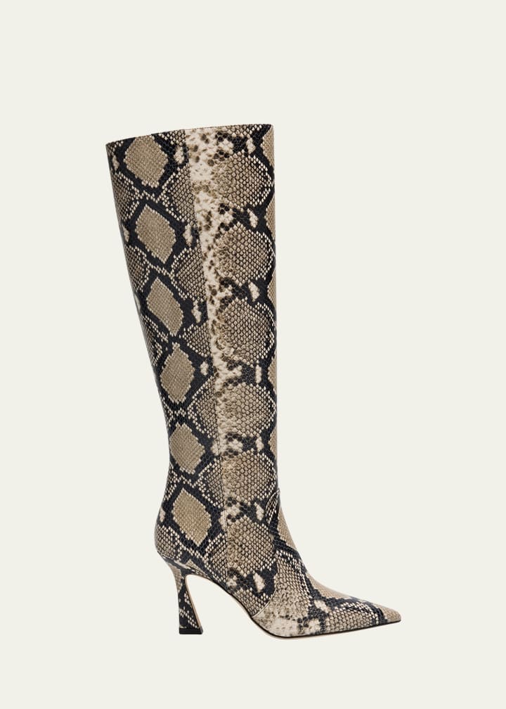 85mm Vinnie Snake-Printed Leather Knee-High Boots