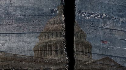 picture of the Capitol dome painted on a board that is split in half