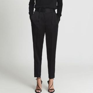 black satin waistband tailored trouser