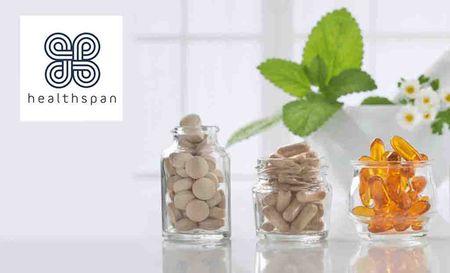 healthspan logo top left with three sets of vitamins 