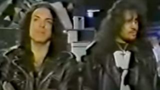 Paul Stanley and Gene Simmons having words during a taped interview