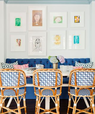 Breakfast nook with blue banquette seating